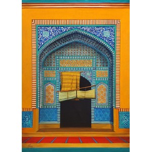 S. A. Noory, Shah Jahan Mosque - Thatta, 30 x 42 Inch, Acrylic on Canvas, Cityscape Painting, AC-SAN-132(R)